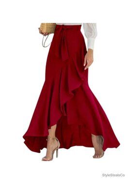 Women's Plaid Mermaid Maxi Skirt High Rise A Line Ruffle Hem Fishtail